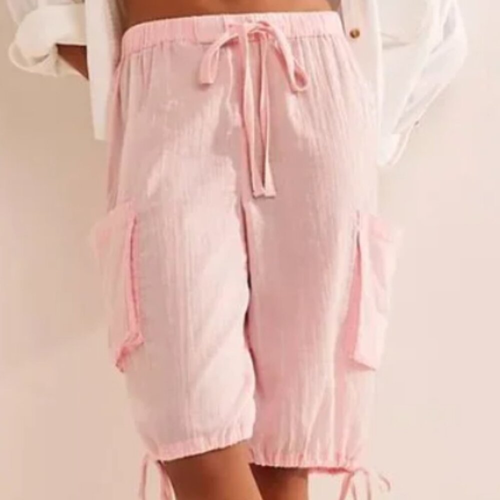 NWT Free People Cargo-Inspired Beach Shorts | XS | Cotton Candy Pink